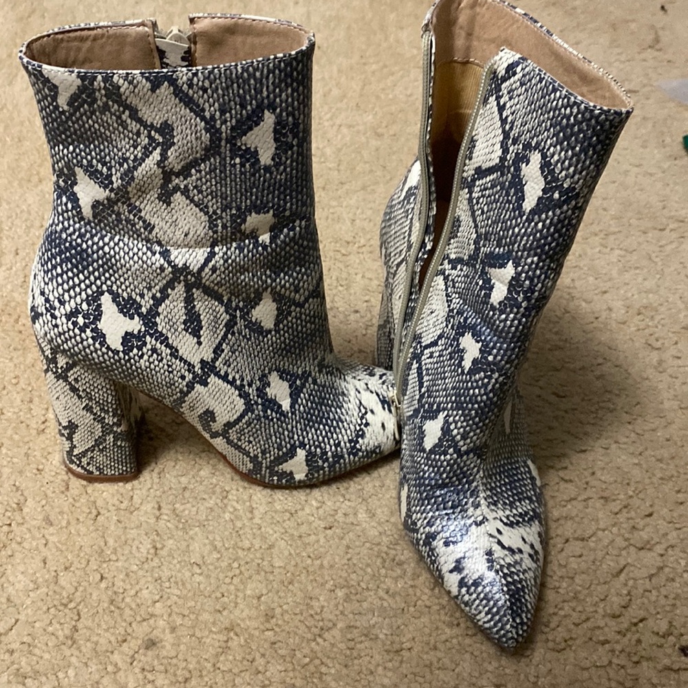 Snake print booties
